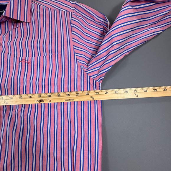Tommy Bahama Mens Medium Pink Blue Stripe Button‎ Down Shirt 100% Pima Cotton - Picture 4 of 8